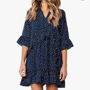 Navy Blue white polka dot work dress